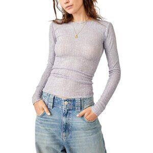 NWT Free People Gold Rush Shirt Womens XS Long Sleeve Sequin Lavender Combo